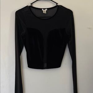 Bozzolo Black Fitted Long Sleeve Crop Bodysuit